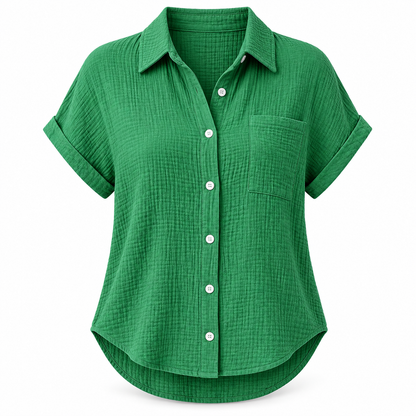 Green Relaxed Cotton-Blend Short-Sleeve Shirt product view