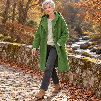 Manteau long à capuche et boutons