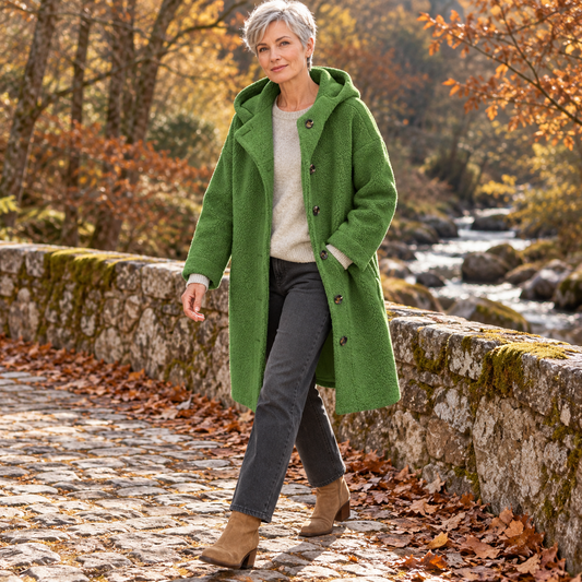 Manteau long à capuche et boutons