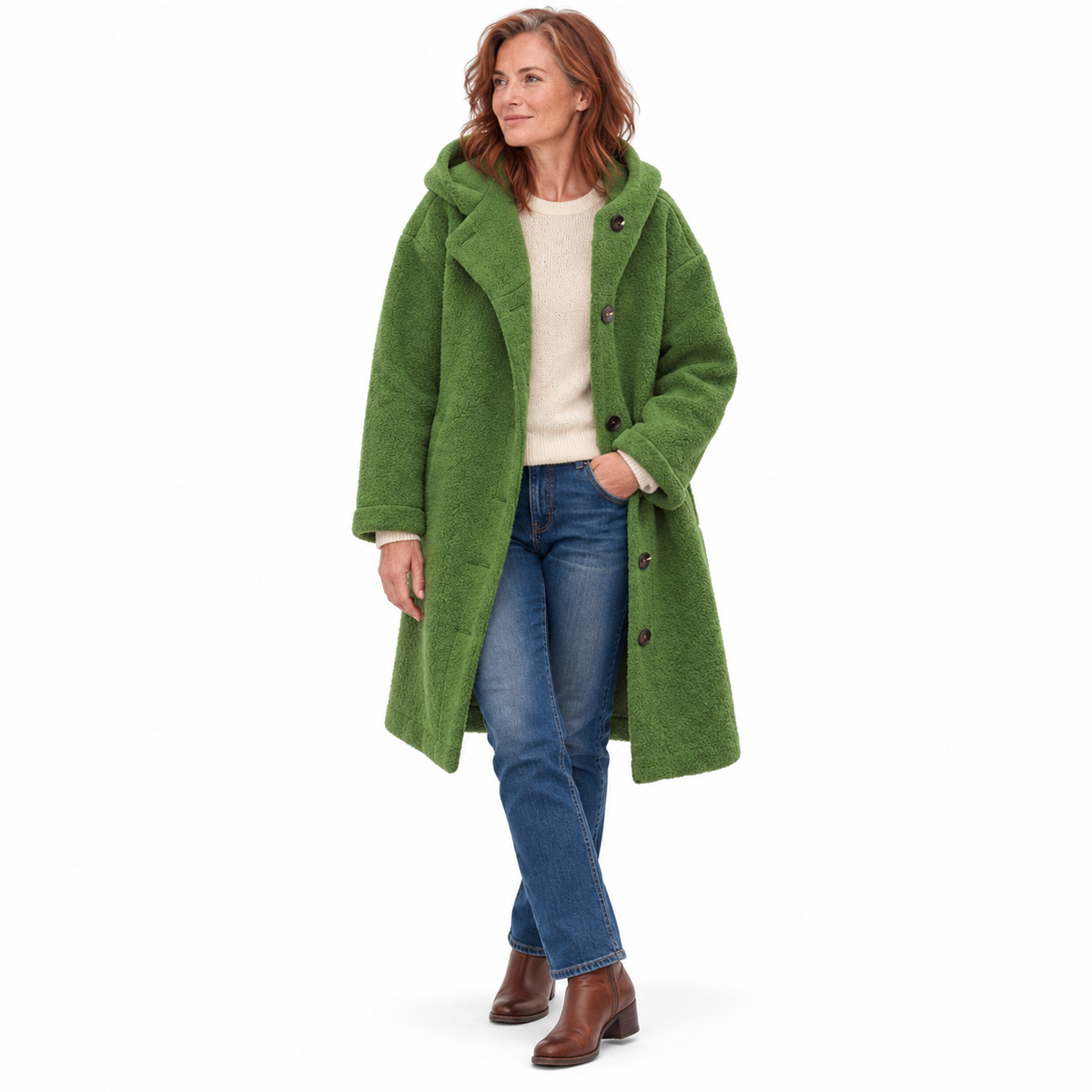 Manteau long à capuche et boutons