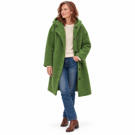 Manteau long à capuche et boutons