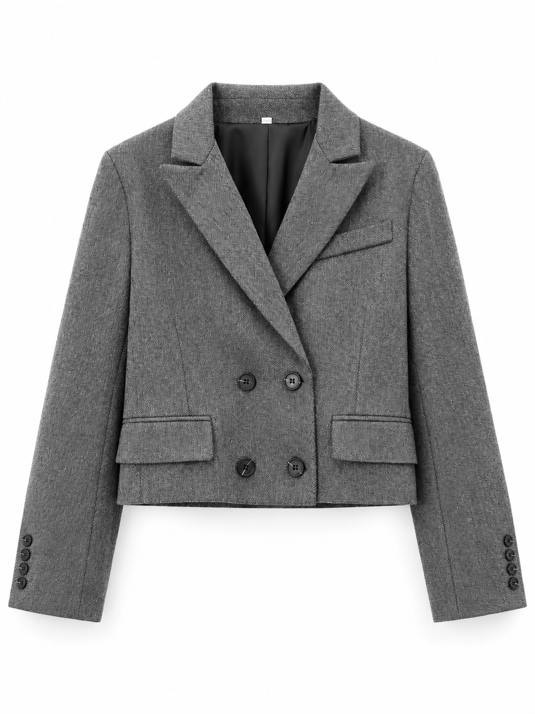 Gray herringbone Cropped Double-Breasted Blazer product view