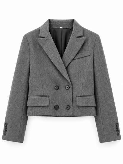 Gray herringbone Cropped Double-Breasted Blazer product view