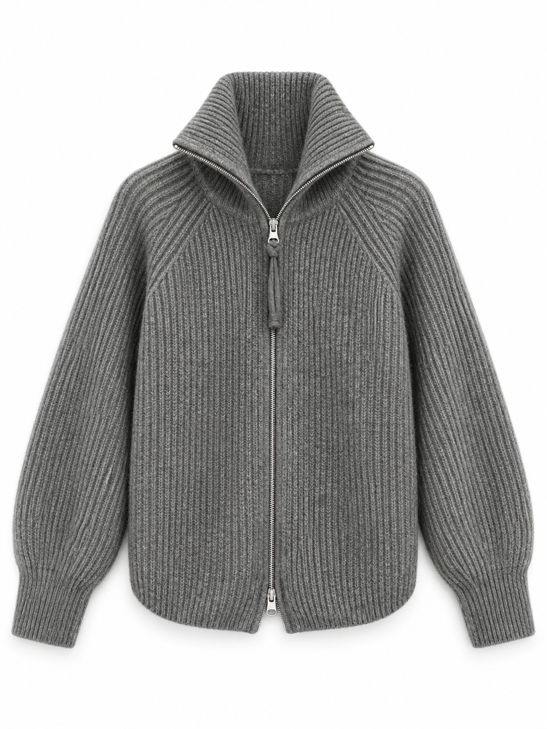 Gray Zip Wool Knit Cardigan product view