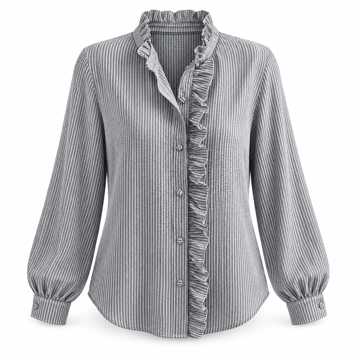 Ruched High-Neck Button Blouse