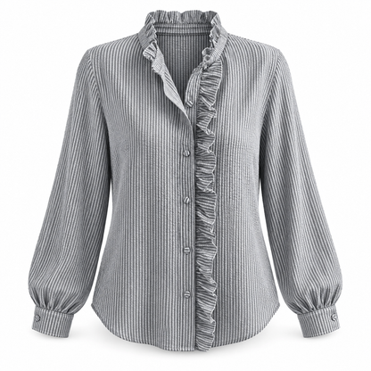 Ruched High-Neck Button Blouse