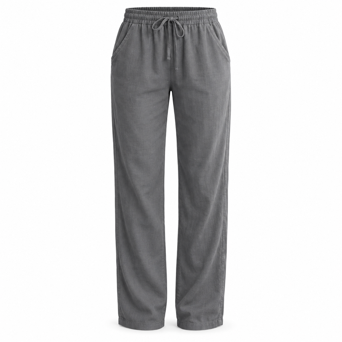 Gray Linen-Blend Drawstring Trousers product view