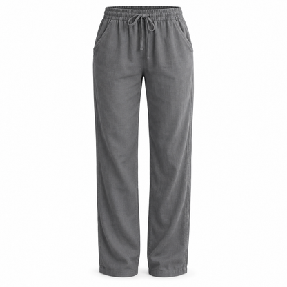 Gray Linen-Blend Drawstring Trousers product view