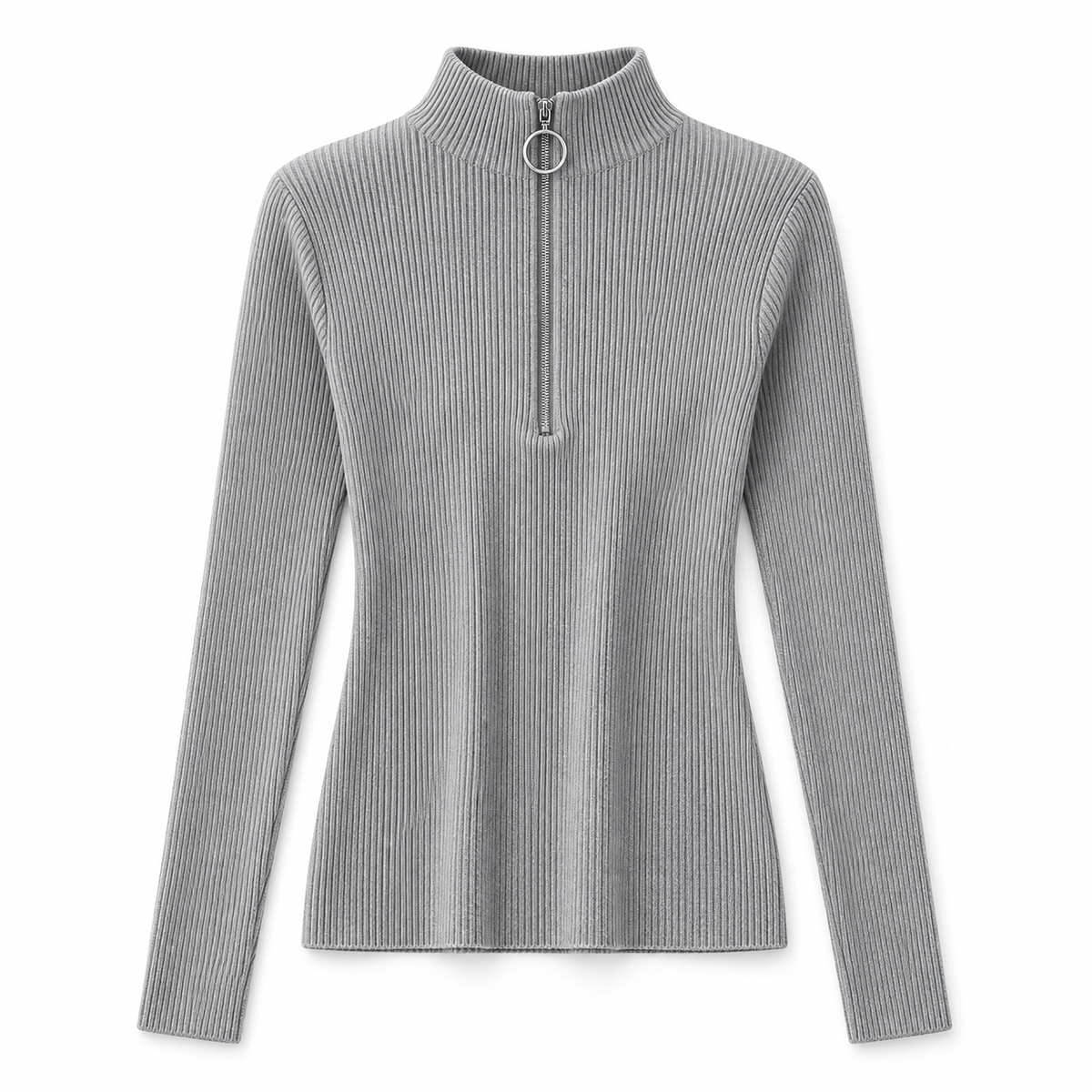 Gray Zip-Neck Knit Sweater product view
