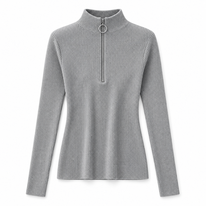 Gray Zip-Neck Knit Sweater product view