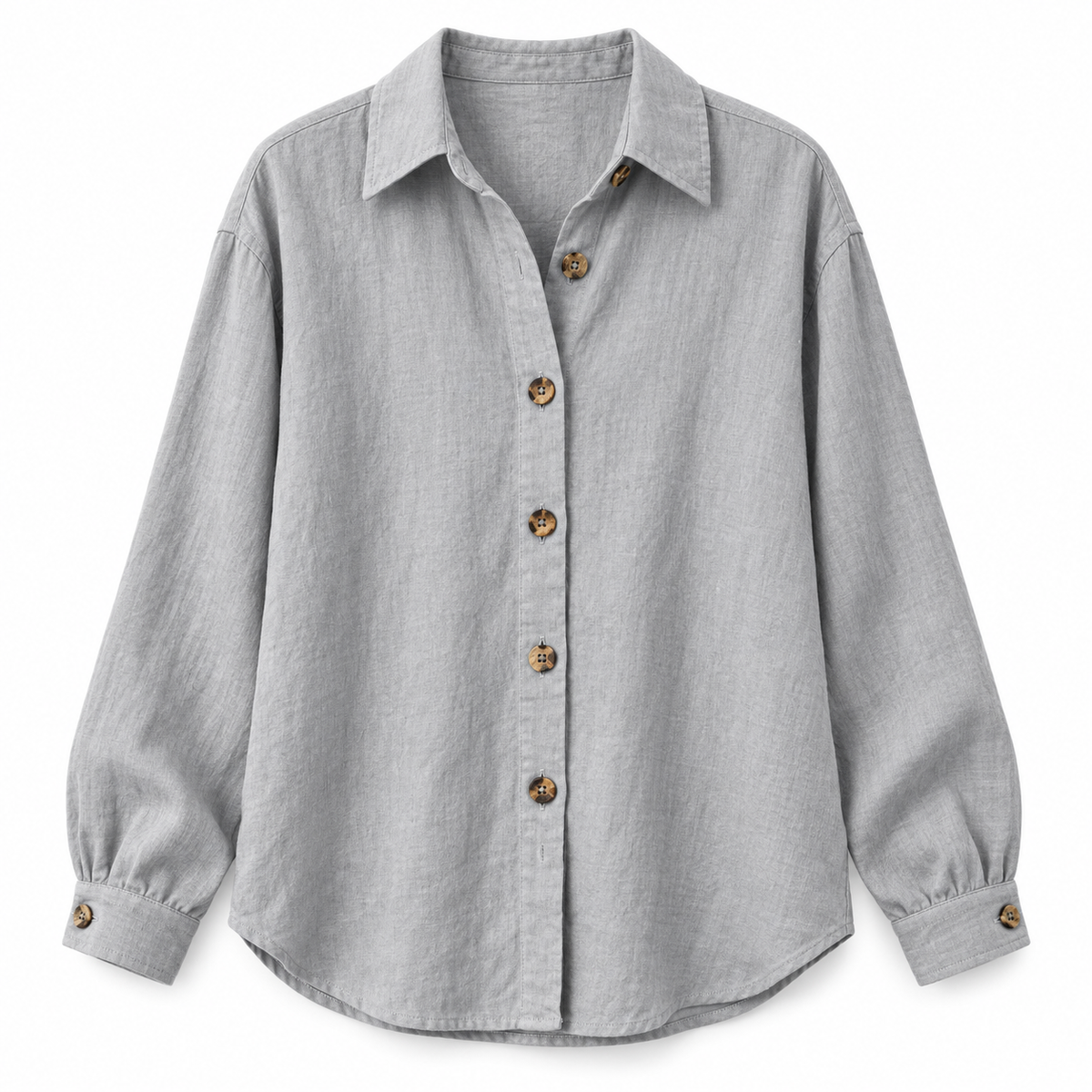 Gray Relaxed Cotton-Linen Long-Sleeve Shirt product view