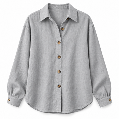 Gray Relaxed Cotton-Linen Long-Sleeve Shirt product view