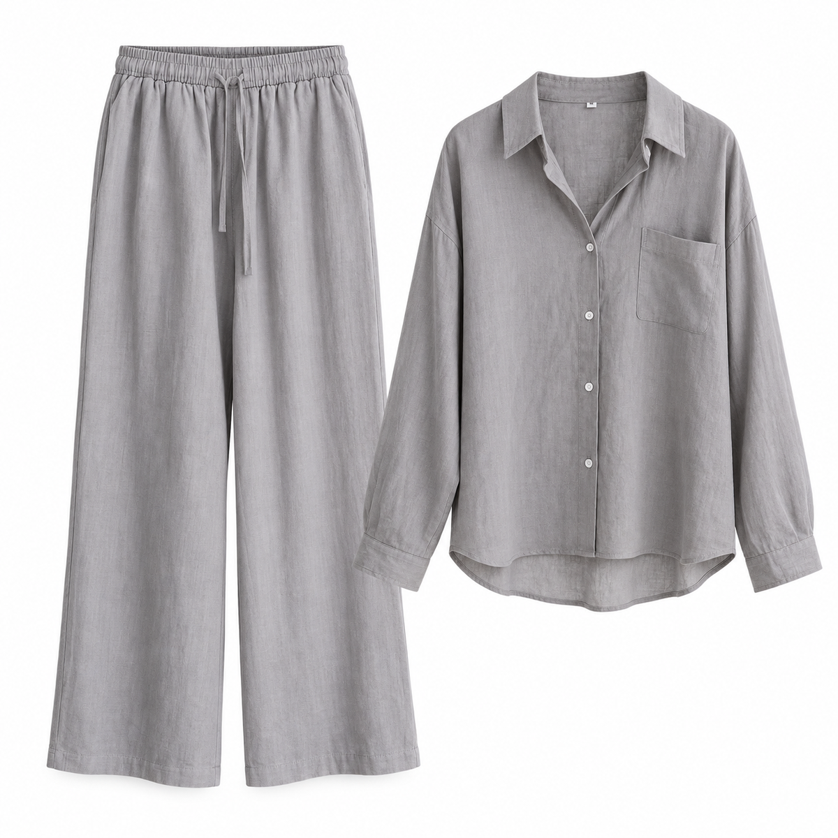 Gray Relaxed Linen Shirt & Trouser Set product view