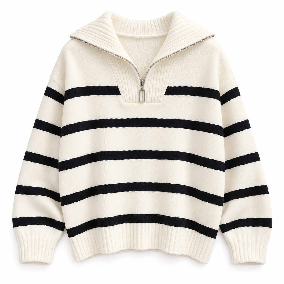 Ivory black Striped Zip Knit Sweater product view