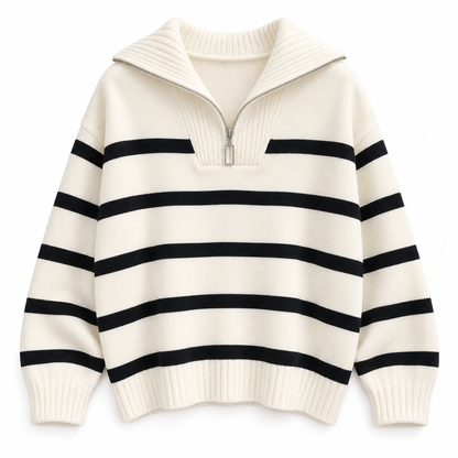 Ivory black Striped Zip Knit Sweater product view