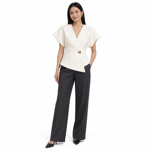 Ivory Asymmetric Tailored Vest shown on a model