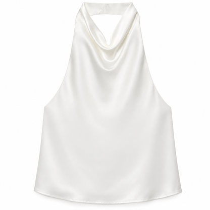 Ivory Satin Halter Top product view