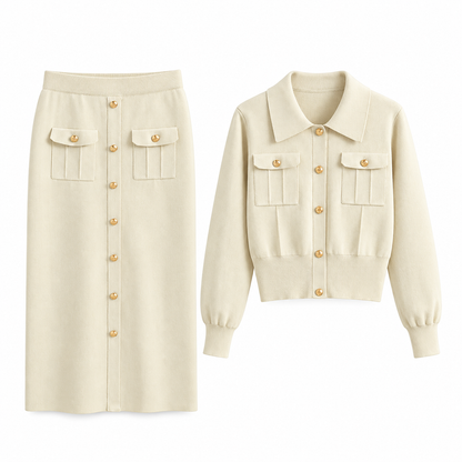 Ivory Ribbed Knit Skirt Set product view