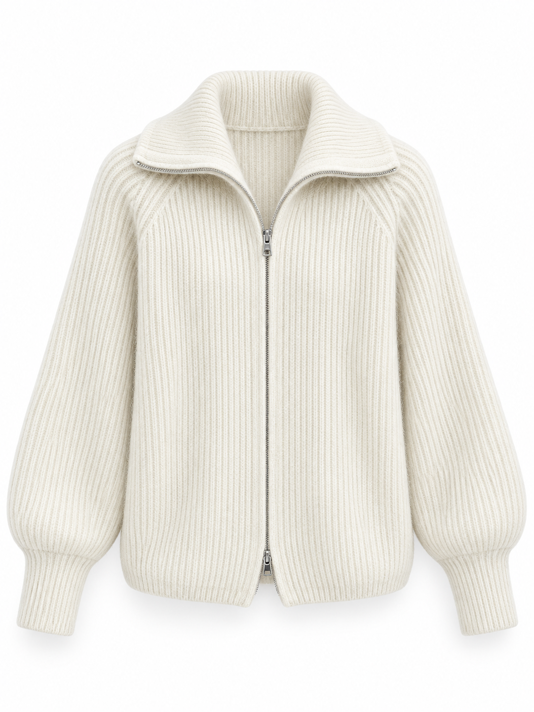 Ivory Zip Wool Knit Cardigan product view