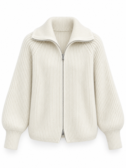 Ivory Zip Wool Knit Cardigan product view