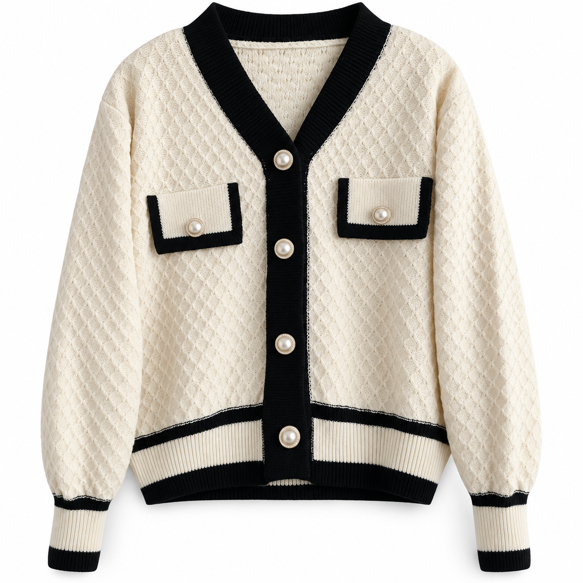 Ivory Relaxed Button Knit Cardigan product view