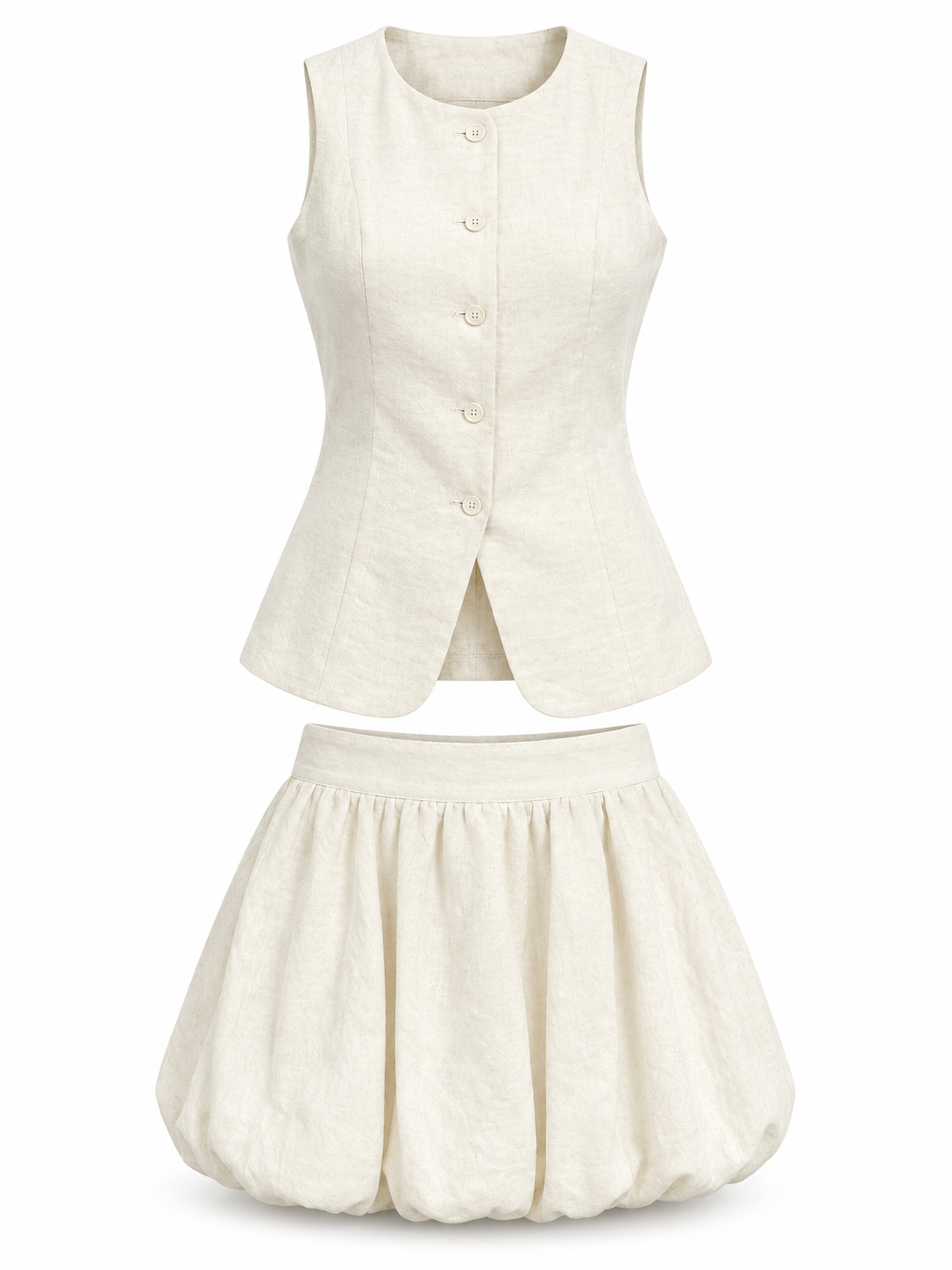 Ivory Cotton Vest & Skirt Set product view
