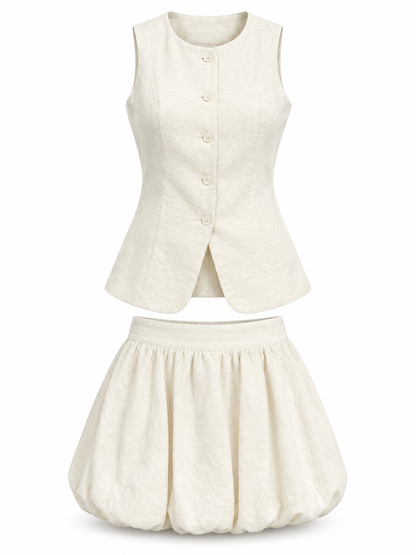 Ivory Cotton Vest & Skirt Set product view