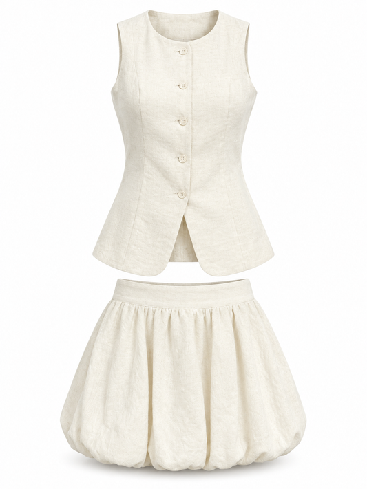 Ivory Cotton Vest & Skirt Set product view
