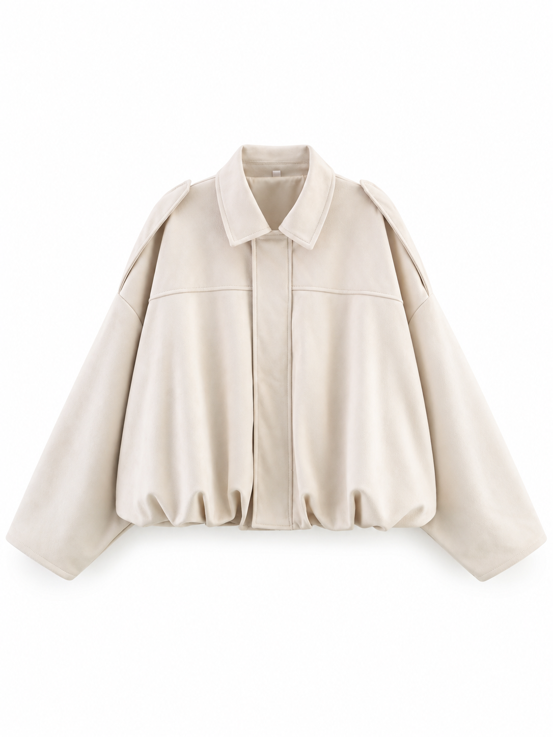 Ivory Oversized Suede-Effect Bomber Jacket product view