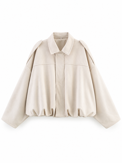Ivory Oversized Suede-Effect Bomber Jacket product view