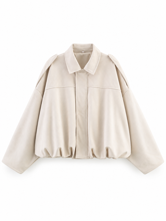 Ivory Oversized Suede-Effect Bomber Jacket product view