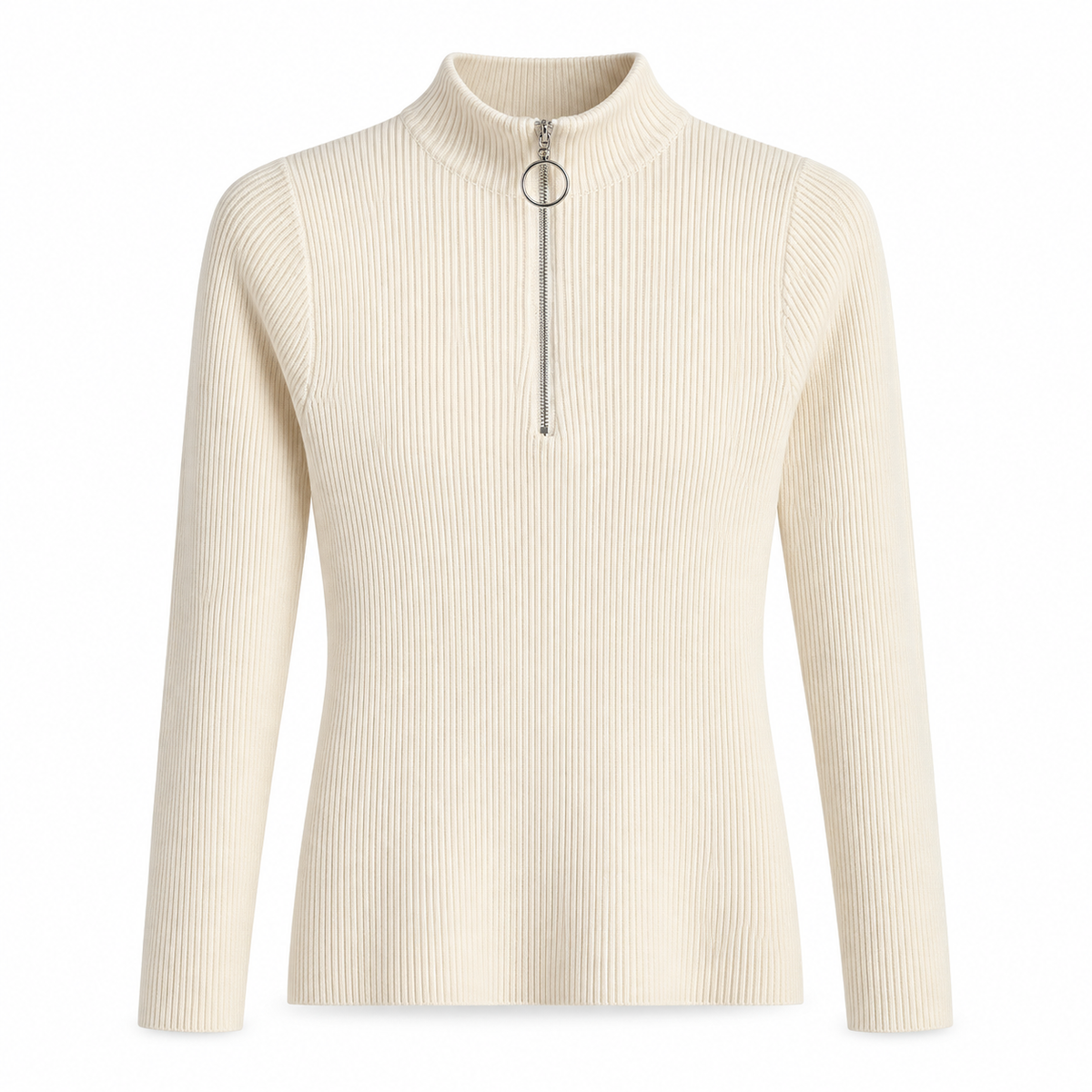 Ivory Zip-Neck Knit Sweater product view