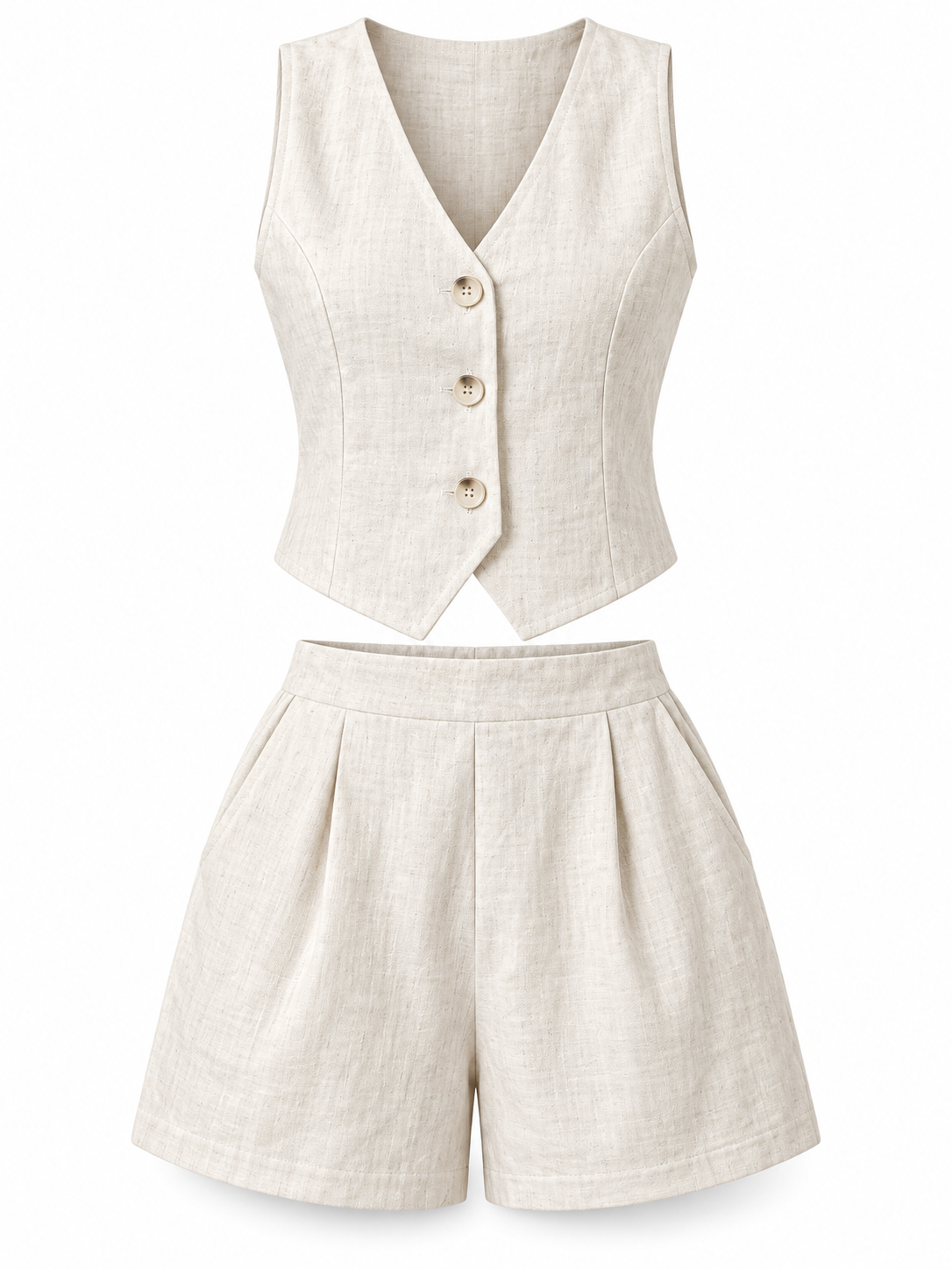 Ivory Linen-Blend Vest & Shorts Set product view