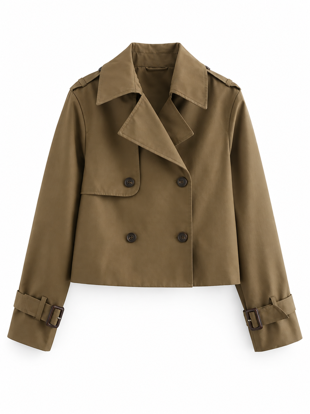 Khaki brown Cropped Double-Breasted Trench product view