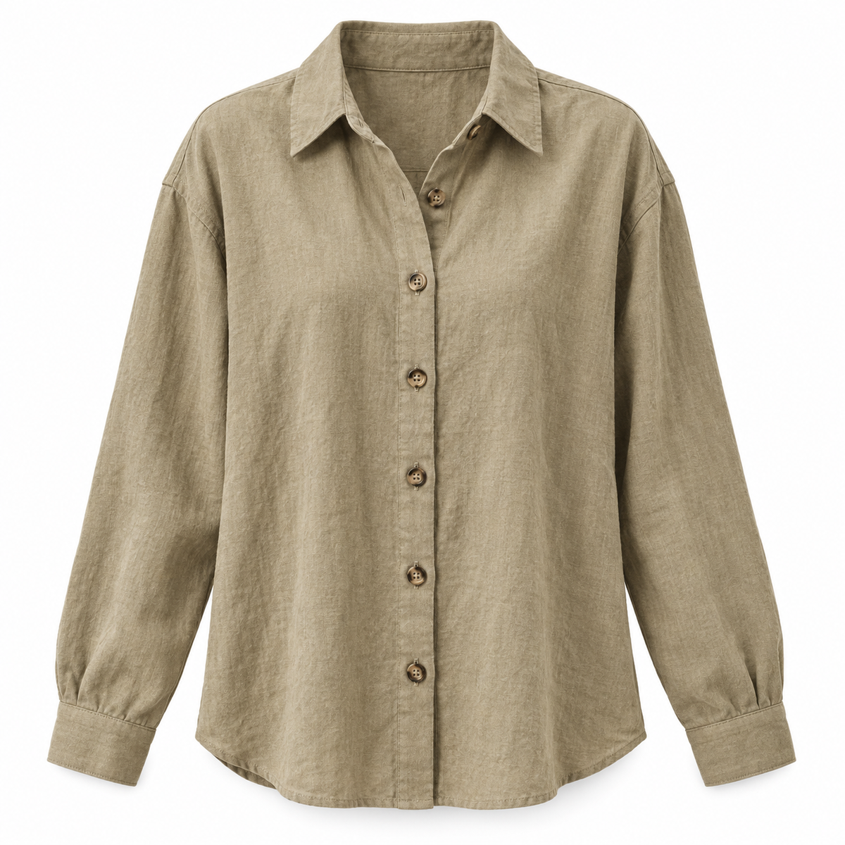 Khaki Relaxed Cotton-Linen Long-Sleeve Shirt product view