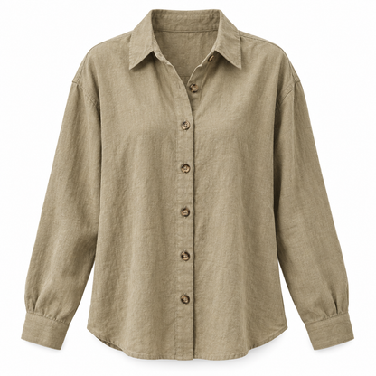 Khaki Relaxed Cotton-Linen Long-Sleeve Shirt product view