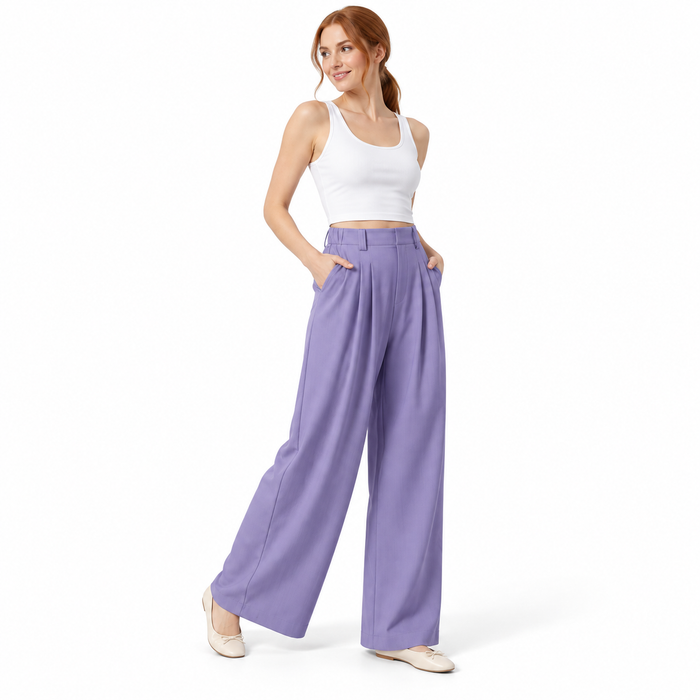 Lavender Lightweight Wide-Leg Trousers shown on a model