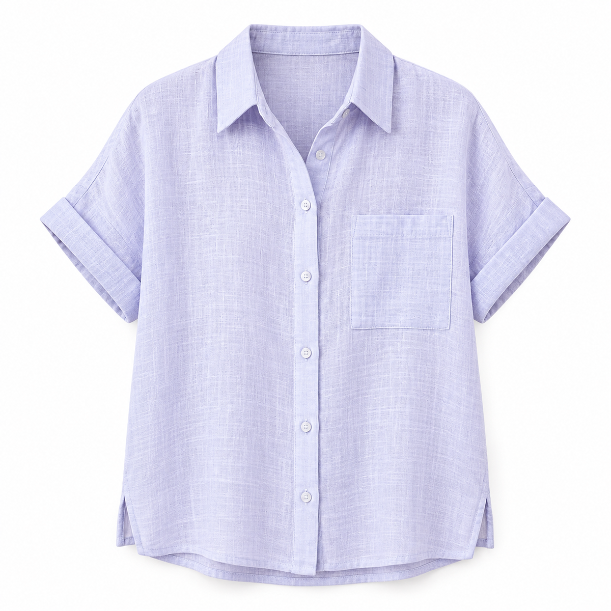Lavender Loose Linen-Blend Short-Sleeve Shirt product view