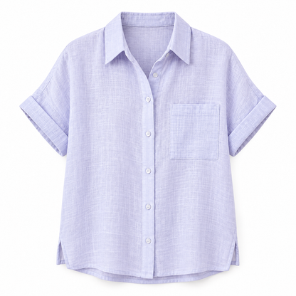 Lavender Loose Linen-Blend Short-Sleeve Shirt product view