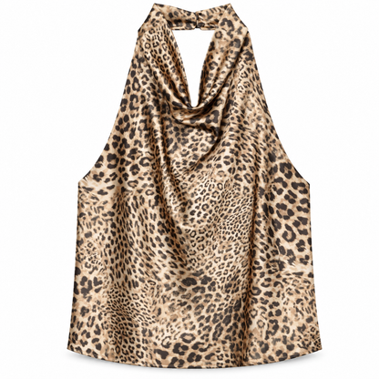 Leopard Satin Halter Top product view