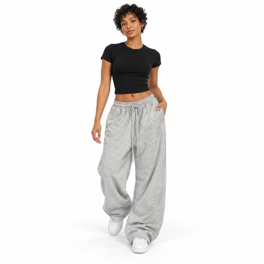 Light gray Relaxed Drawstring Sweatpants shown on a model