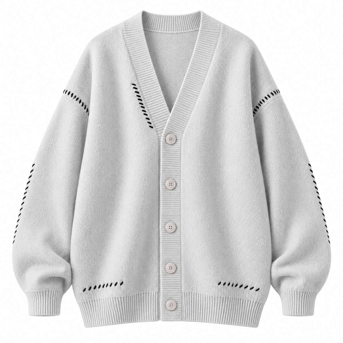 Light gray Relaxed V-Neck Knit Cardigan product view