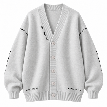 Light gray Relaxed V-Neck Knit Cardigan product view
