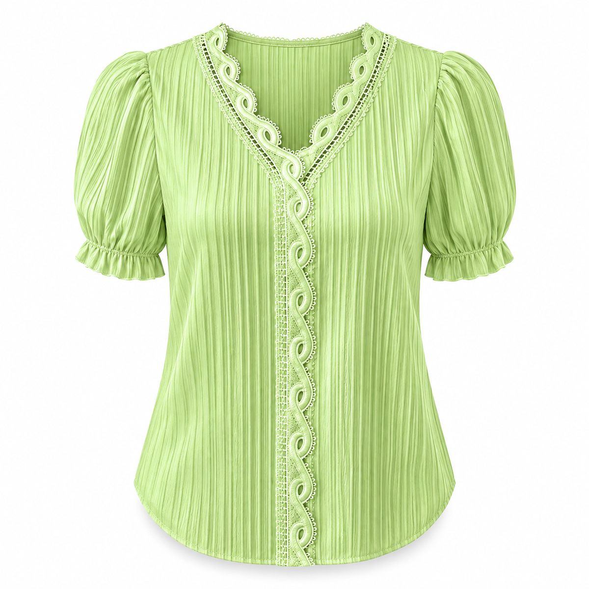 Lace-Trim V-Neck Blouse