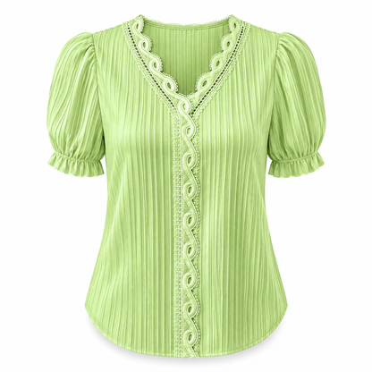 Lace-Trim V-Neck Blouse