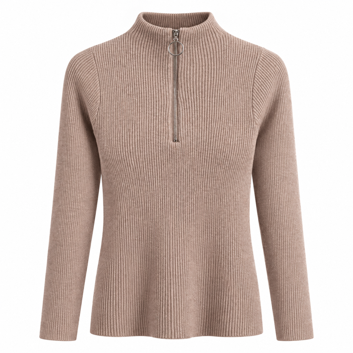 Mauve taupe Zip-Neck Knit Sweater product view