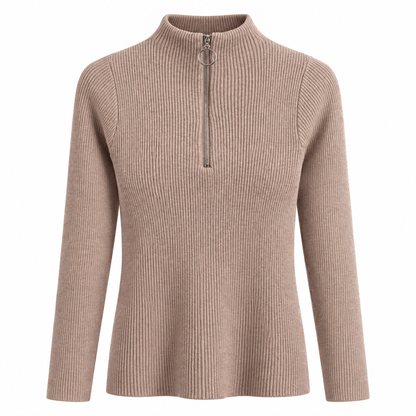 Mauve taupe Zip-Neck Knit Sweater product view