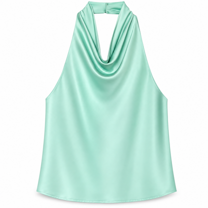 Mint Satin Halter Top product view