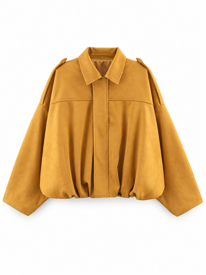 Mustard Oversized Suede-Effect Bomber Jacket product view