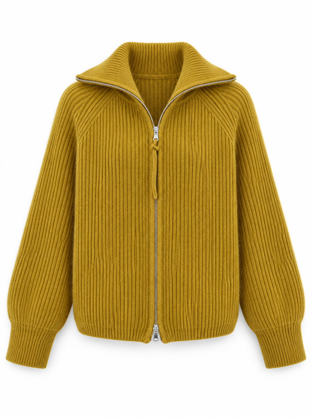 Mustard Zip Wool Knit Cardigan product view